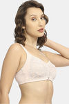 Soie Double Layered Non Wired Full Coverage Lace Bra - Peach Skin — thumbnail 3